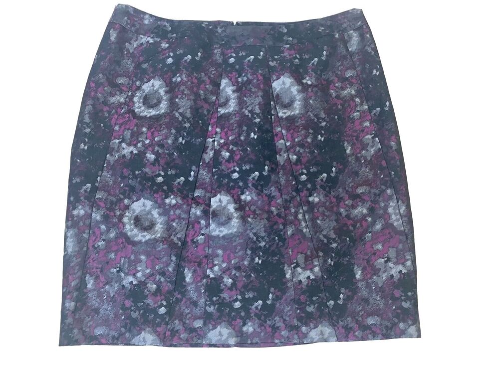 AK Anne Klein Metallic Purple Black Leopard Godet Flared Skirt Plus 16W